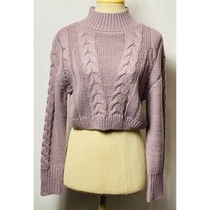 Nikkak Women’s Cropped Sweater  Size XS Lavender Cable Knit Mock Neck